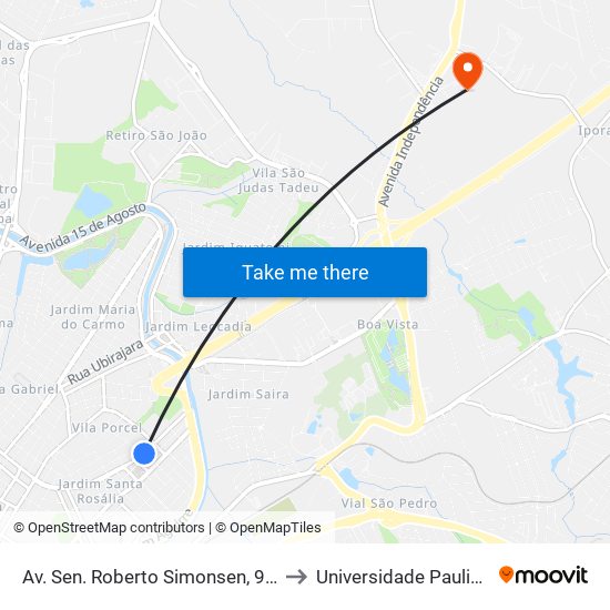 Av. Sen. Roberto Simonsen, 987 to Universidade Paulista map