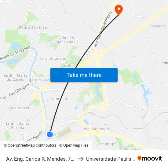 Av. Eng. Carlos R. Mendes, 730 to Universidade Paulista map
