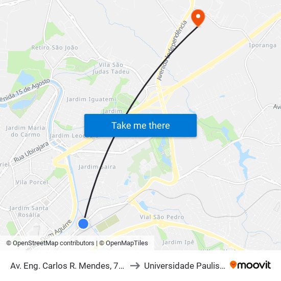Av. Eng. Carlos R. Mendes, 740 to Universidade Paulista map