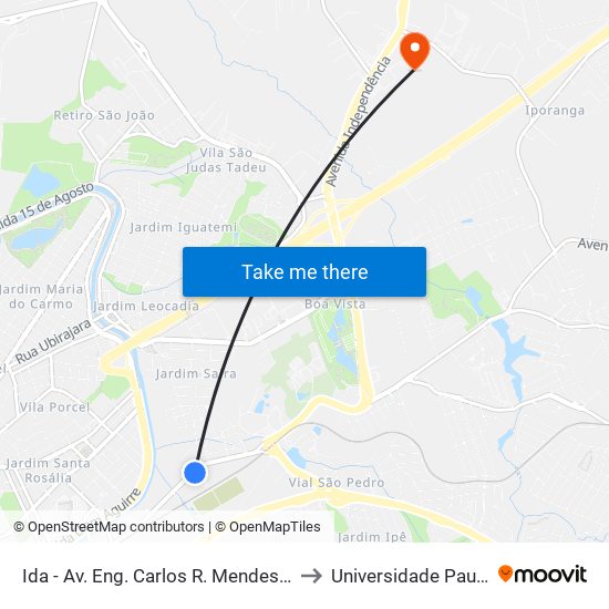 Ida - Av. Eng. Carlos R. Mendes, 1009 to Universidade Paulista map