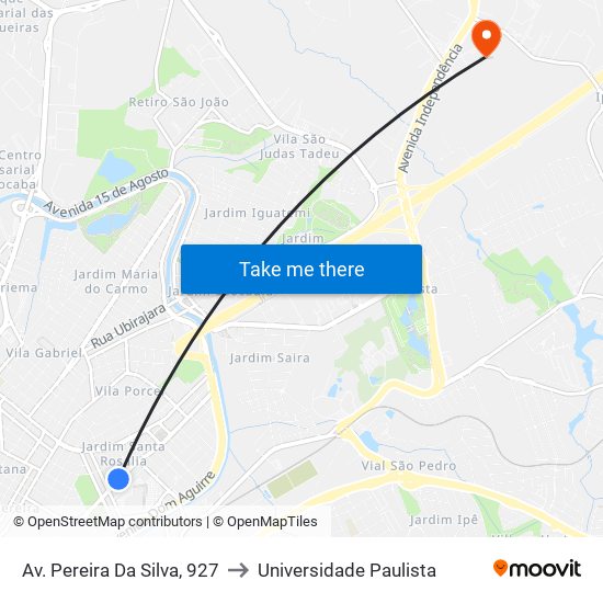 Av. Pereira Da Silva, 927 to Universidade Paulista map