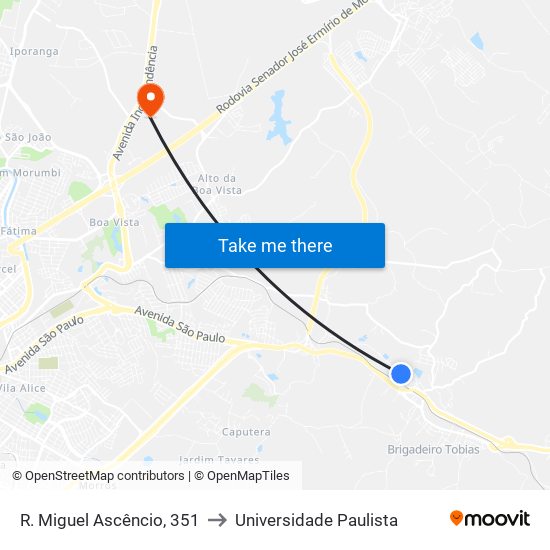 R. Miguel Ascêncio, 351 to Universidade Paulista map