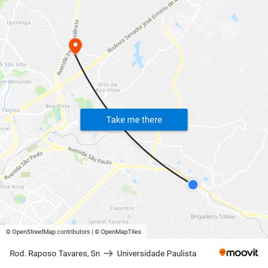 Rod. Raposo Tavares, Sn to Universidade Paulista map