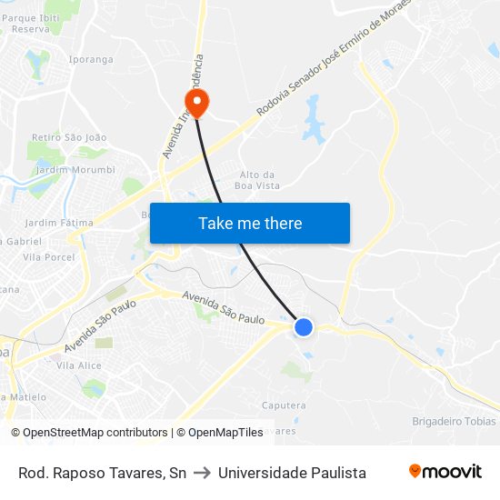 Rod. Raposo Tavares, Sn to Universidade Paulista map
