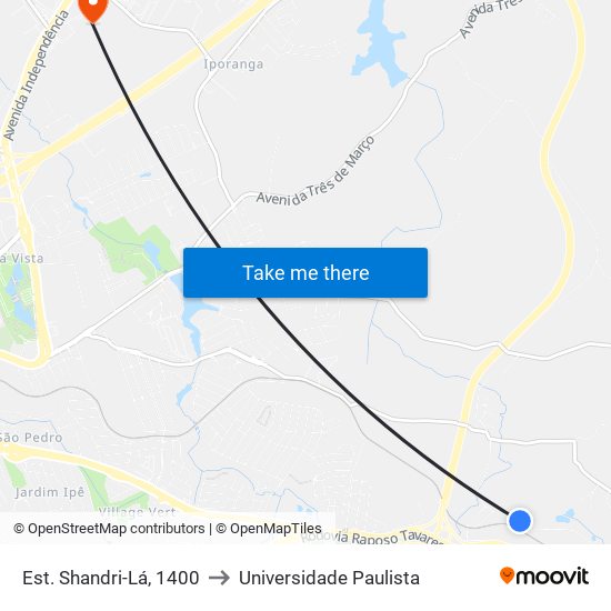 Est. Shandri-Lá, 1400 to Universidade Paulista map
