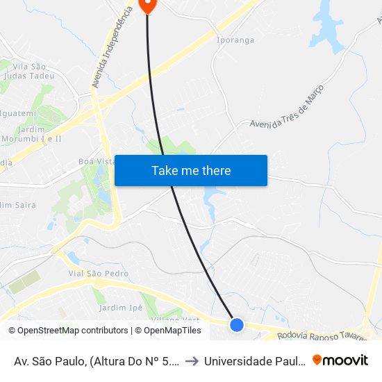 Av. São Paulo, (Altura Do Nº 5.235) to Universidade Paulista map