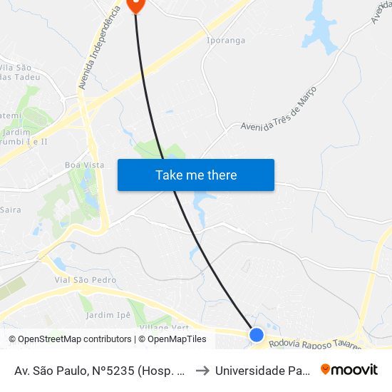 Av. São Paulo, Nº5235 (Hosp. Mental) to Universidade Paulista map