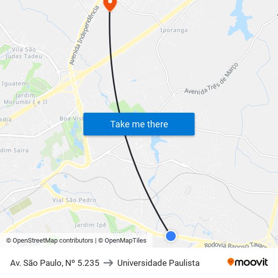 Av. São Paulo, Nº 5.235 to Universidade Paulista map