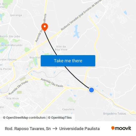 Rod. Raposo Tavares, Sn to Universidade Paulista map