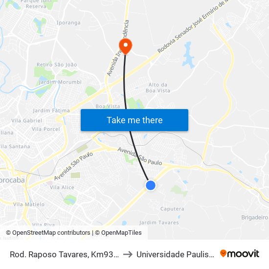 Rod. Raposo Tavares, Km93,5 to Universidade Paulista map