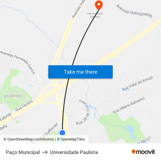 Paço Municipal to Universidade Paulista map