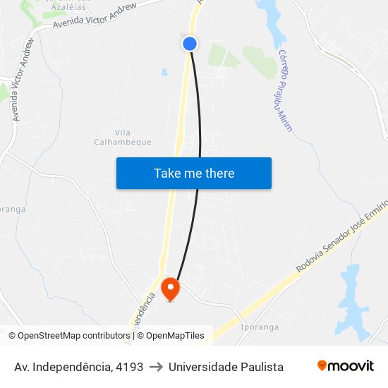 Av. Independência, 4193 to Universidade Paulista map