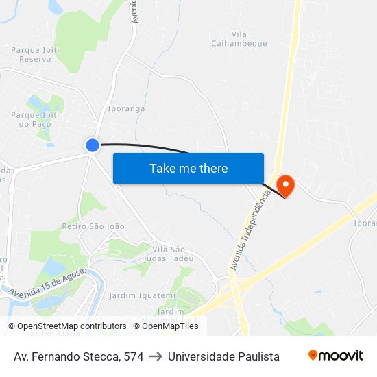 Av. Fernando Stecca, 574 to Universidade Paulista map