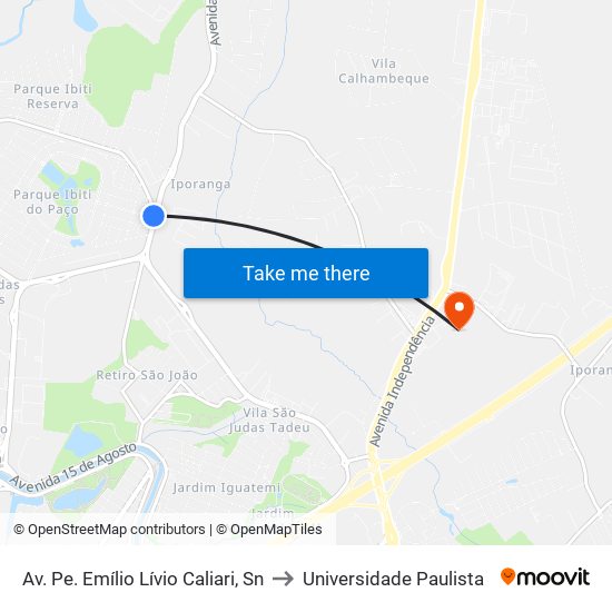 Av. Pe. Emílio Lívio Caliari, Sn to Universidade Paulista map