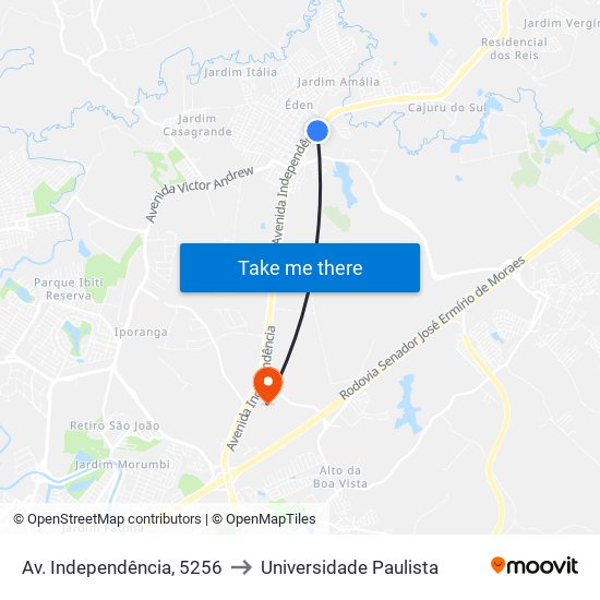 Av. Independência, 5256 to Universidade Paulista map