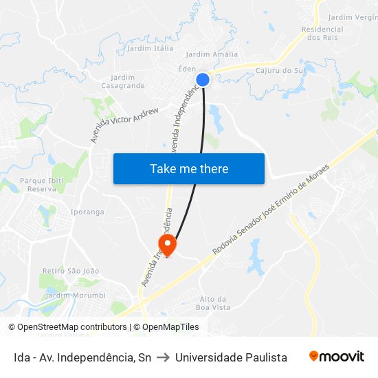 Ida - Av. Independência, Sn to Universidade Paulista map