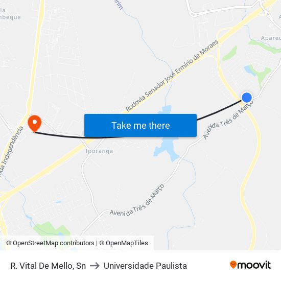 R. Vital De Mello, Sn to Universidade Paulista map