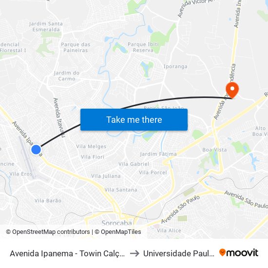 Avenida Ipanema - Towin Calçados to Universidade Paulista map