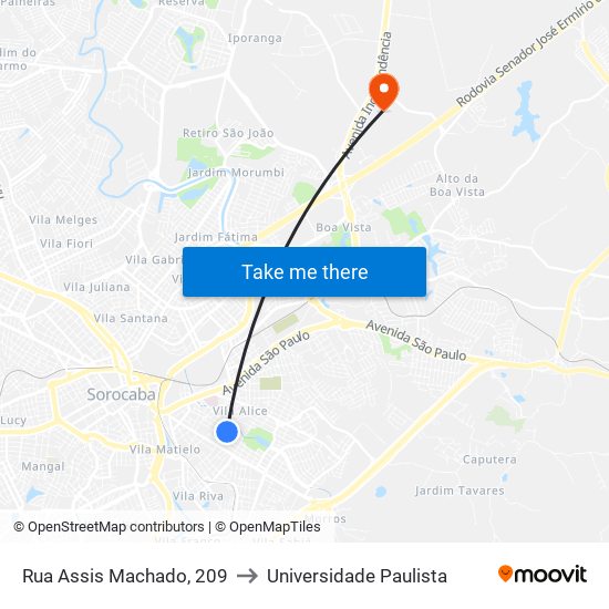 Rua  Assis Machado, 209 to Universidade Paulista map