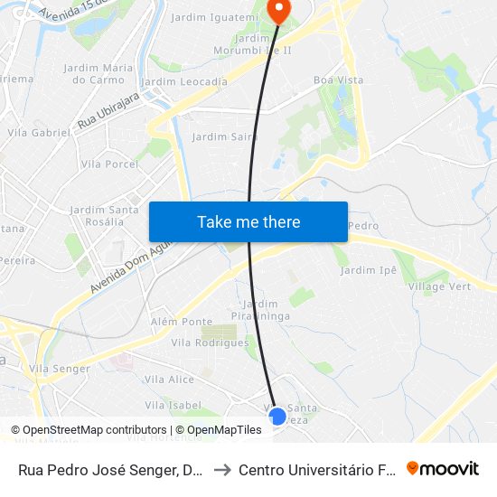 Rua  Pedro José Senger, Df.1640 to Centro Universitário Facens map