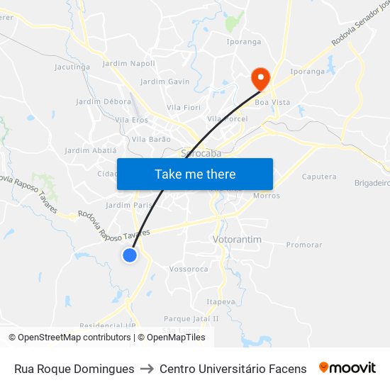 Rua Roque Domingues to Centro Universitário Facens map