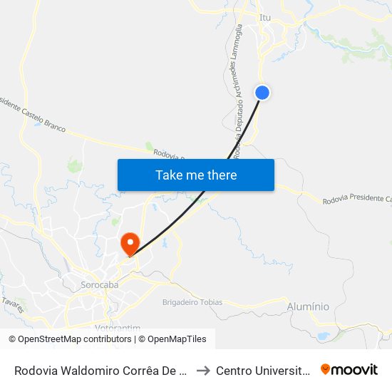 Rodovia Waldomiro Corrêa De Camargo 100-132 to Centro Universitário Facens map