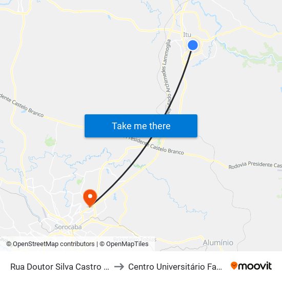 Rua Doutor Silva Castro 276 to Centro Universitário Facens map