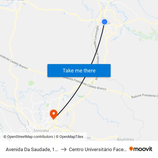 Avenida Da Saudade, 114 to Centro Universitário Facens map