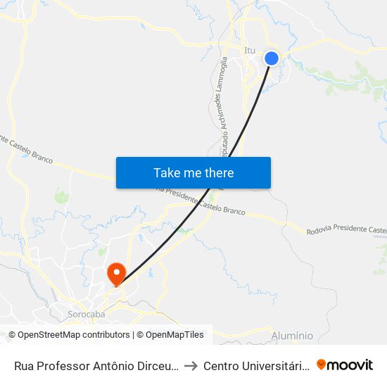 Rua Professor Antônio Dirceu Marmo, 714 to Centro Universitário Facens map