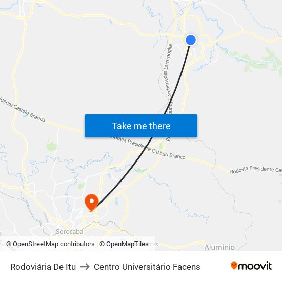 Rodoviária De Itu to Centro Universitário Facens map
