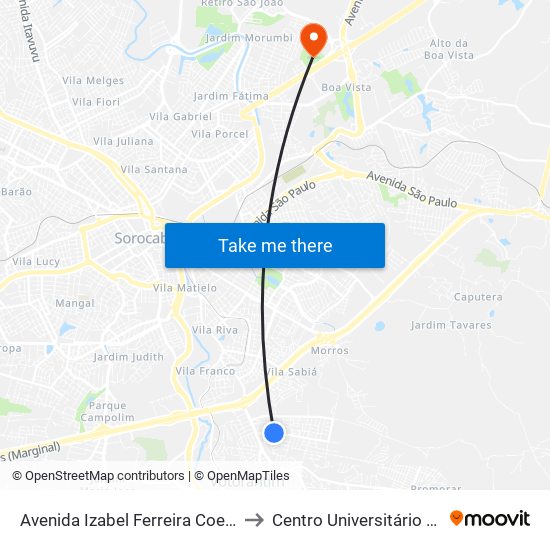 Avenida Izabel Ferreira Coelho, 342 to Centro Universitário Facens map