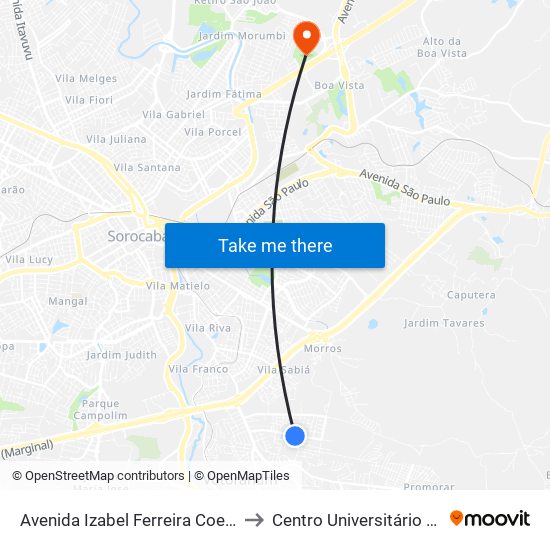 Avenida Izabel Ferreira Coelho, 150 to Centro Universitário Facens map