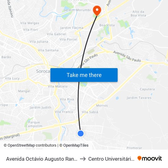 Avenida Octávio Augusto Rangel, 675-769 to Centro Universitário Facens map