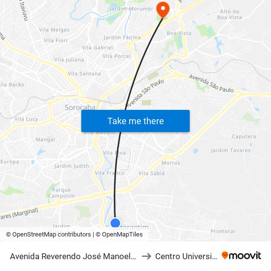 Avenida Reverendo José Manoel Da Conceição, 831-949 to Centro Universitário Facens map