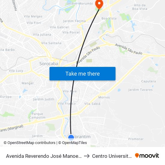 Avenida Reverendo José Manoel Da Conceição, 689 to Centro Universitário Facens map