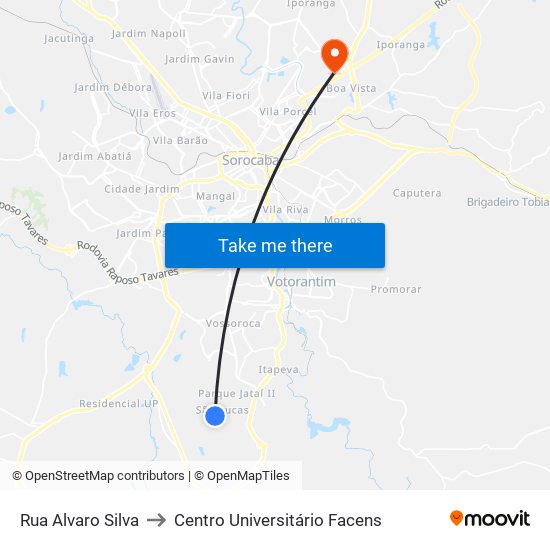 Rua Alvaro Silva to Centro Universitário Facens map