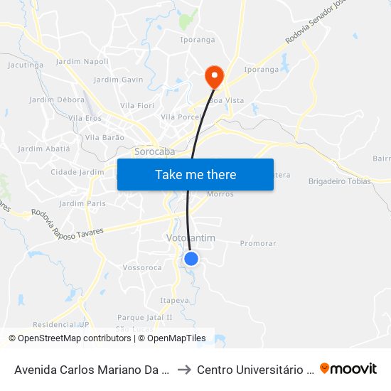 Avenida Carlos Mariano Da Silva, 408 to Centro Universitário Facens map