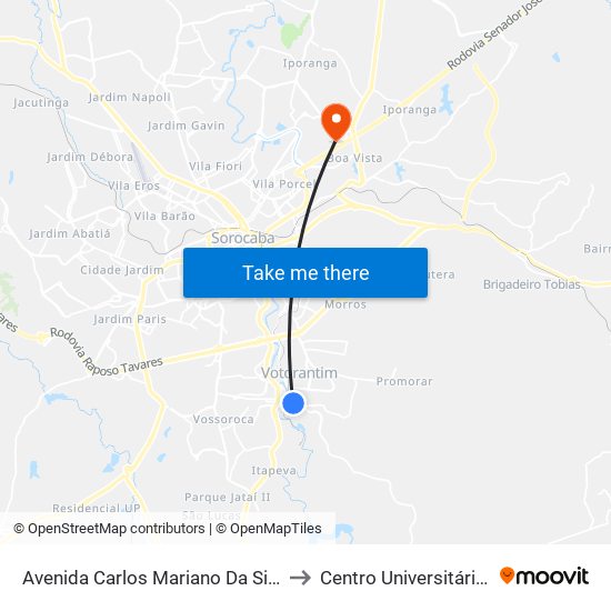 Avenida Carlos Mariano Da Silva, 484-494 to Centro Universitário Facens map
