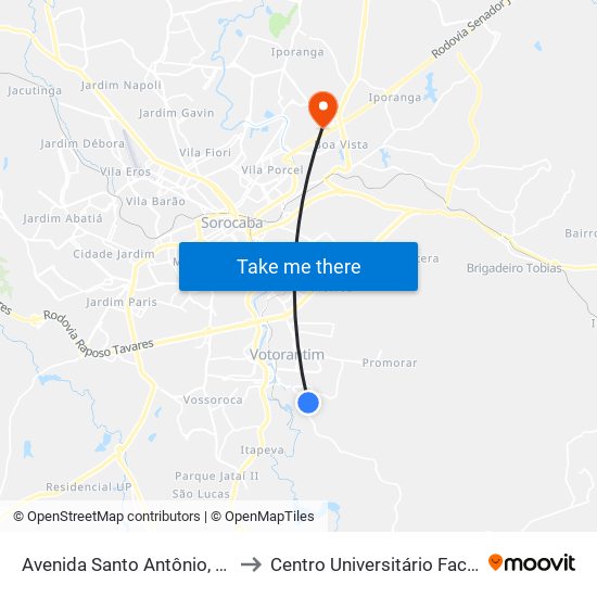 Avenida Santo Antônio, 892 to Centro Universitário Facens map