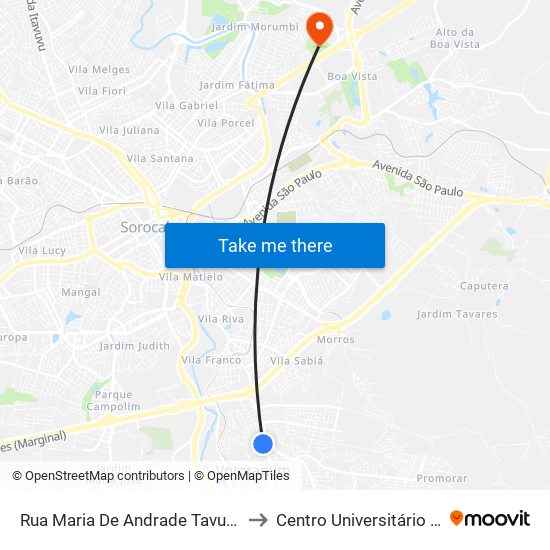 Rua Maria De Andrade Tavuencas, 20 to Centro Universitário Facens map