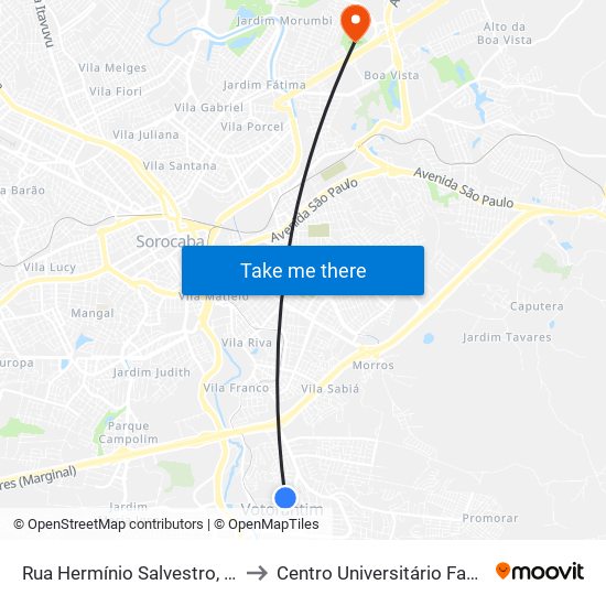 Rua Hermínio Salvestro, 493 to Centro Universitário Facens map