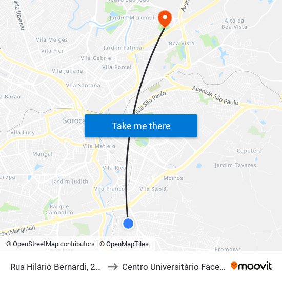 Rua Hilário Bernardi, 263 to Centro Universitário Facens map