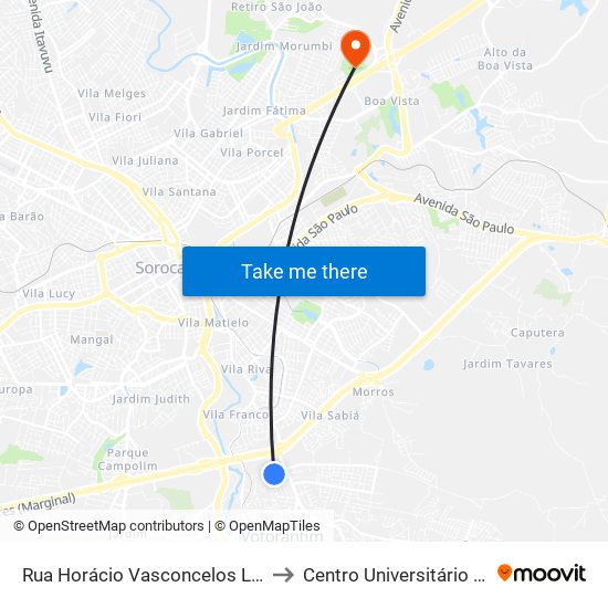 Rua Horácio Vasconcelos Leite, 255 to Centro Universitário Facens map