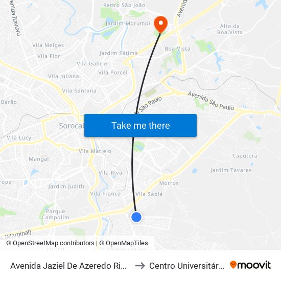 Avenida Jaziel De Azeredo Ribeiro, 216-334 to Centro Universitário Facens map