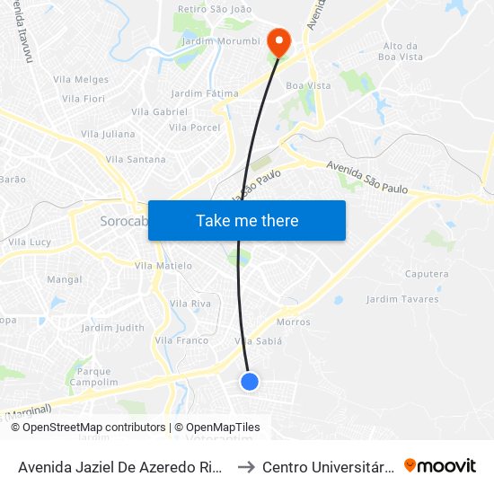 Avenida Jaziel De Azeredo Ribeiro, 506-572 to Centro Universitário Facens map