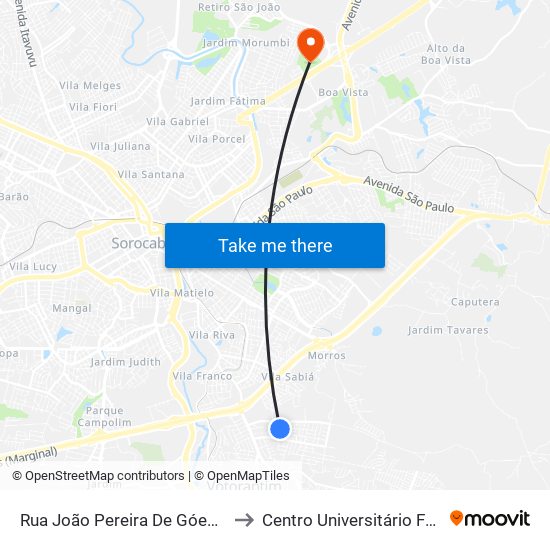 Rua João Pereira De Góes, 1-59 to Centro Universitário Facens map