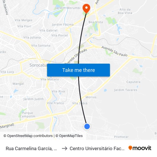 Rua Carmelina García, 190 to Centro Universitário Facens map