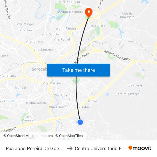 Rua João Pereira De Góes, 2-60 to Centro Universitário Facens map