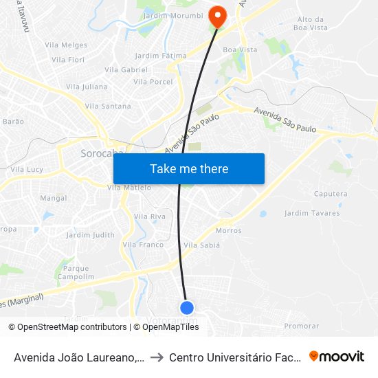 Avenida João Laureano, 34 to Centro Universitário Facens map