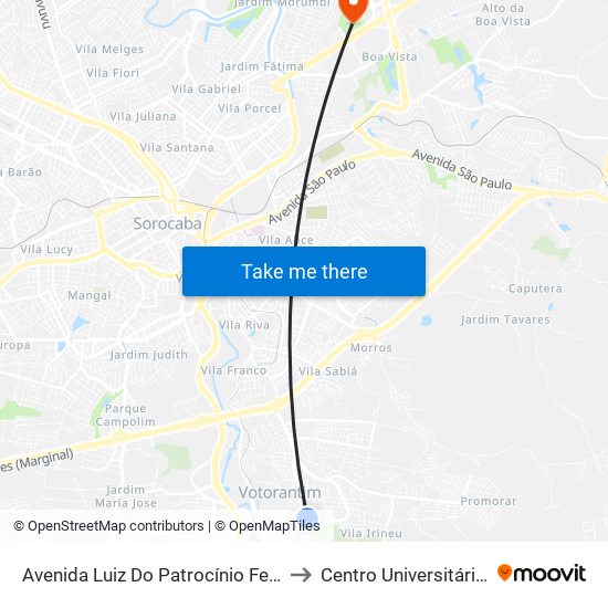Avenida Luiz Do Patrocínio Fernandes, 797 to Centro Universitário Facens map